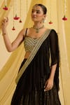 Shop_Sonal Pasrija_Black Silk Embroidered Sequin Sweetheart Striped Lehenga Set With Blouse _Online_at_Aza_Fashions