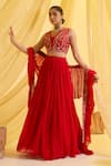 Sonal Pasrija_Red Silk Embroidered Sequin V-neck Plain Lehenga Set With Blouse _Online_at_Aza_Fashions