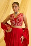 Buy_Sonal Pasrija_Red Silk Embroidered Sequin V-neck Plain Lehenga Set With Blouse _Online_at_Aza_Fashions