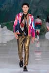 Buy_Mr. Ajay Kumar_Pink Cotton Satin Lycra Printed Abstract Ikat Thetys Bomber Jacket _at_Aza_Fashions