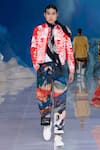 Buy_Mr. Ajay Kumar_Red Cotton Satin Lycra Printed Himalayan Floral Bomber Jacket _at_Aza_Fashions