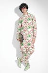 Buy_Mr. Ajay Kumar_Green Linen Print Lotus Zambak Kurta With Pant _at_Aza_Fashions