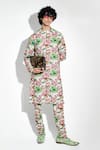 Mr. Ajay Kumar_Green Linen Print Lotus Zambak Kurta With Pant _Online_at_Aza_Fashions