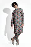 Buy_Mr. Ajay Kumar_Black Linen Print Lotus Bloom Kurta With Pant _at_Aza_Fashions