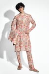 Buy_Mr. Ajay Kumar_Multi Color Silk Linen Print Floral Swetambar Kurta With Pant _at_Aza_Fashions