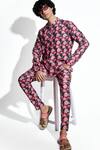 Buy_Mr. Ajay Kumar_Pink Bamber Silk Print Lotus Tamara Kurta With Pant _Online_at_Aza_Fashions