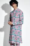 Buy_Mr. Ajay Kumar_Pink Linen Print Lotus Karma Kurta With Pant _Online_at_Aza_Fashions