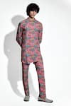 Buy_Mr. Ajay Kumar_Red Linen Print Lotus Haus Kurta With Pant _at_Aza_Fashions