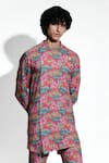 Buy_Mr. Ajay Kumar_Red Linen Print Lotus Haus Kurta With Pant _Online_at_Aza_Fashions