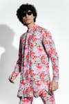 Shop_Mr. Ajay Kumar_Red Linen Print Lotus Kurta With Pant _Online_at_Aza_Fashions