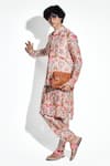 Mr. Ajay Kumar_Multi Color Silk Linen Printed Lotus Unfurls Taavare Bundi _Online_at_Aza_Fashions