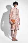 Buy_Mr. Ajay Kumar_Multi Color Silk Linen Printed Lotus Unfurls Taavare Bundi _Online_at_Aza_Fashions