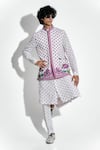 Buy_Mr. Ajay Kumar_Pink 100% European Linen Printed Lotus Band Collar Bundi 