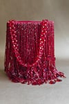 Shop_Plode_Red Cutdana Shimmy Tonal Tassel Bag _at_Aza_Fashions