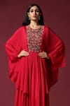 Shop_Two Sisters By Gyans_Pink Georgette Embroidery Zari Bead Round Yoke Gown _Online_at_Aza_Fashions