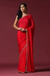 Buy_Two Sisters By Gyans_Red Chiffon Embroidery Bead Border Saree With Unstitched Blouse Piece _at_Aza_Fashions