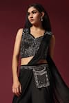 Buy_Two Sisters By Gyans_Black Georgette Embroidery Cutdana Notched Draped Sharara Saree With Blouse _Online_at_Aza_Fashions