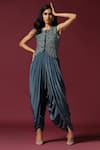 Buy_Two Sisters By Gyans_Blue Georgette Embroidery Cut Bead Round Dhoti Jumpsuit With Koti Jacket _Online_at_Aza_Fashions