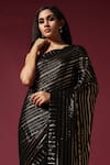 Shop_Two Sisters By Gyans_Black Georgette Embroidery Sequin Saree With Unstitched Blouse Piece _Online_at_Aza_Fashions