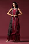 Shop_Two Sisters By Gyans_Maroon Chiffon Embroidery Mirror Kurta Round Solid With Cape _Online_at_Aza_Fashions