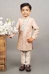 Buy_Little Brats_Beige Cotton Silk Embroidery Sequin Sherwani Set _at_Aza_Fashions