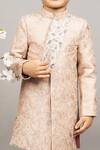 Little Brats_Beige Cotton Silk Embroidery Sequin Sherwani Set _at_Aza_Fashions