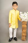 Buy_Little Brats_Yellow Cotton Silk Embroidery Thread Flower Sherwani Set _at_Aza_Fashions