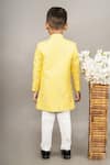 Little Brats_Yellow Cotton Silk Embroidery Thread Flower Sherwani Set _Online_at_Aza_Fashions