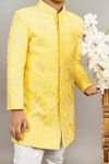 Little Brats_Yellow Cotton Silk Embroidery Thread Flower Sherwani Set _at_Aza_Fashions