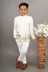 Little Brats_Ivory Viscose Blend Embroidery Thread Cheetah Border Prince Coat Set _at_Aza_Fashions