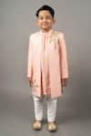 Buy_Little Brats_Pink Cotton Silk Embroidery Sequin Leaf Placement Sherwani Set _Online_at_Aza_Fashions