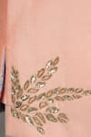 Little Brats_Pink Cotton Silk Embroidery Sequin Leaf Placement Sherwani Set _at_Aza_Fashions