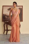 Buy_Jade By Ashima_Orange Autumn Embrace Pearl Embellished Pre-draped Ruffle Saree And Bustier Blouse _at_Aza_Fashions