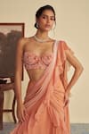 Buy_Jade By Ashima_Orange Autumn Embrace Pearl Embellished Pre-draped Ruffle Saree And Bustier Blouse _Online_at_Aza_Fashions