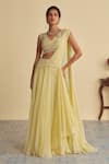 Buy_Jade By Ashima_Yellow Organza Dandelion Pearl Embellished Pre-draped Lehenga Saree With Blouse _at_Aza_Fashions