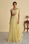 Buy_Jade By Ashima_Yellow Organza Dandelion Pearl Embellished Pre-draped Lehenga Saree With Blouse _Online_at_Aza_Fashions