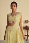 Shop_Jade By Ashima_Yellow Organza Dandelion Pearl Embellished Pre-draped Lehenga Saree With Blouse _Online_at_Aza_Fashions