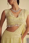 Jade By Ashima_Yellow Organza Dandelion Pearl Embellished Pre-draped Lehenga Saree With Blouse _at_Aza_Fashions