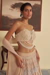 Buy_Jade By Ashima_Beige Opara Embroidery Aari Off Shoulder Evelina Chevron And Pearl Lehenga Set _Online_at_Aza_Fashions