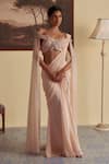 Buy_Jade By Ashima_Pink Chinon Embroidery Aari Off Shoulder Flora Pre-draped Saree With Blouse _at_Aza_Fashions