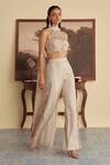 Buy_Jade By Ashima_Ivory Opara Embroidery Aari Halter Mirage Blossom Blouse And Palazzo Pant Set _Online_at_Aza_Fashions