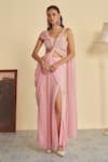 Buy_Jade By Ashima_Pink Organza Rosebud Embellished Twisted Pallu Pre-draped Saree With Blouse _at_Aza_Fashions