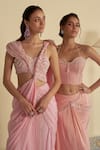 Jade By Ashima_Pink Organza Rosebud Embellished Twisted Pallu Pre-draped Saree With Blouse _Online_at_Aza_Fashions