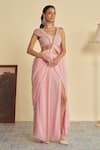 Buy_Jade By Ashima_Pink Organza Rosebud Embellished Twisted Pallu Pre-draped Saree With Blouse _Online_at_Aza_Fashions