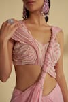 Jade By Ashima_Pink Organza Rosebud Embellished Twisted Pallu Pre-draped Saree With Blouse _at_Aza_Fashions