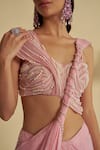 Buy_Jade By Ashima_Pink Organza Rosebud Embellished Twisted Pallu Pre-draped Saree With Blouse 