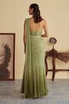 Shop_Jade By Ashima_Green Organza Embroidery Glass Bead Tassel Halter Neck Ivy Veil Ombre Saree Set _at_Aza_Fashions