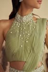 Jade By Ashima_Green Organza Embroidery Glass Bead Tassel Halter Neck Ivy Veil Ombre Saree Set _at_Aza_Fashions