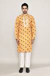Arihant Rai Sinha_Yellow Cotton Silk Print Phool Kurta _Online_at_Aza_Fashions