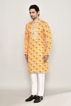 Buy_Arihant Rai Sinha_Yellow Cotton Silk Print Phool Kurta _Online_at_Aza_Fashions
